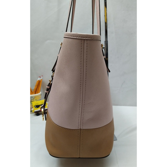 Michael Kors Jet Set Pink Crossgrain Leather Double Handles Tote Shoulder Bag - Picture 3 of 16